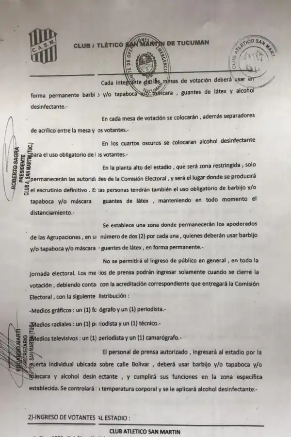 El Santo definió su cronograma electoral y estableció el protocolo para el 7 de marzo