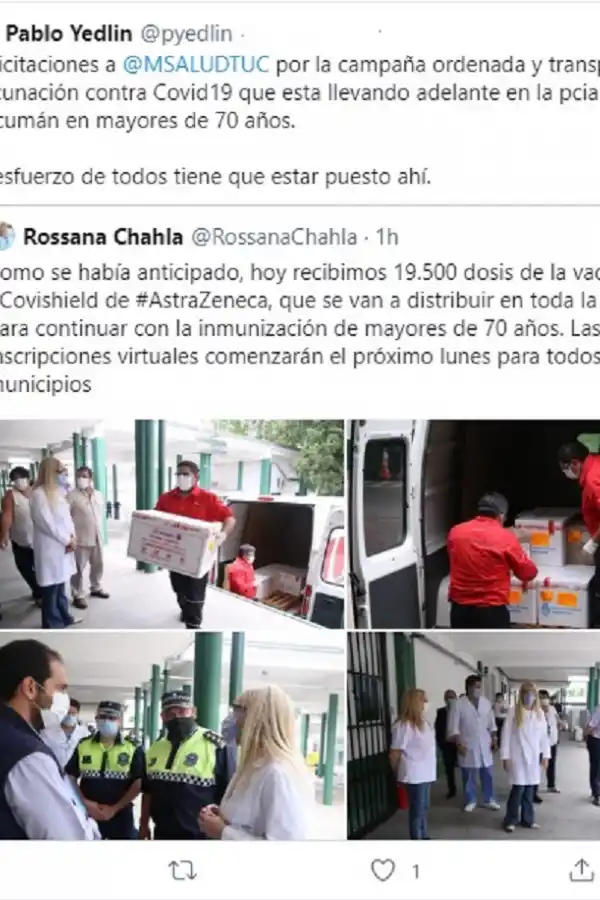 Yedlin calificó como ordenada y transparente la campaña de vacunación en Tucumán