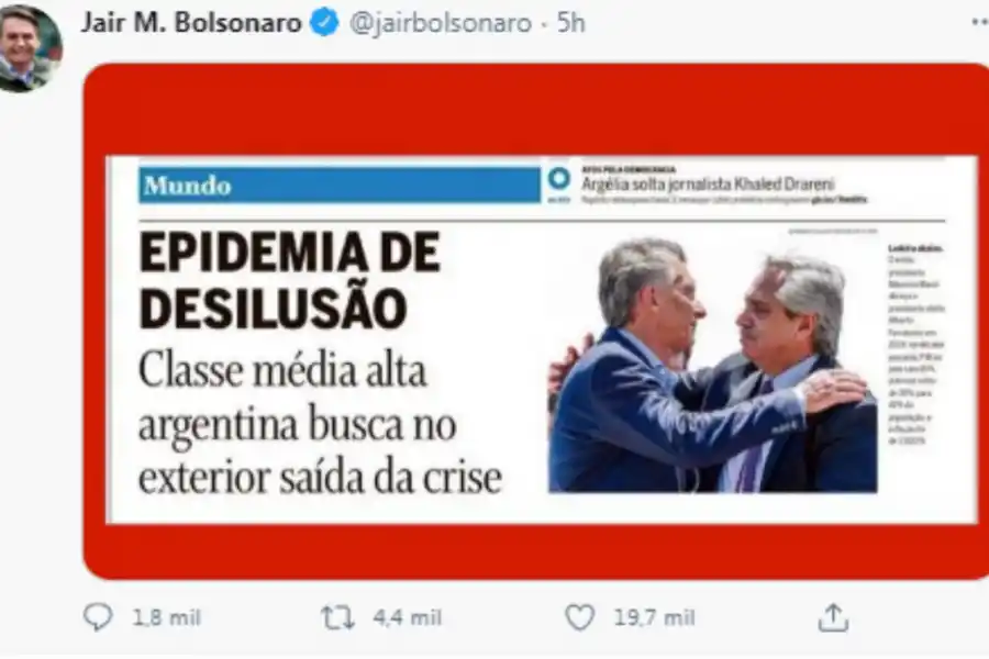 Epidemia de desilusión: la dura crítica de Bolsonaro hacia el Gobierno argentino