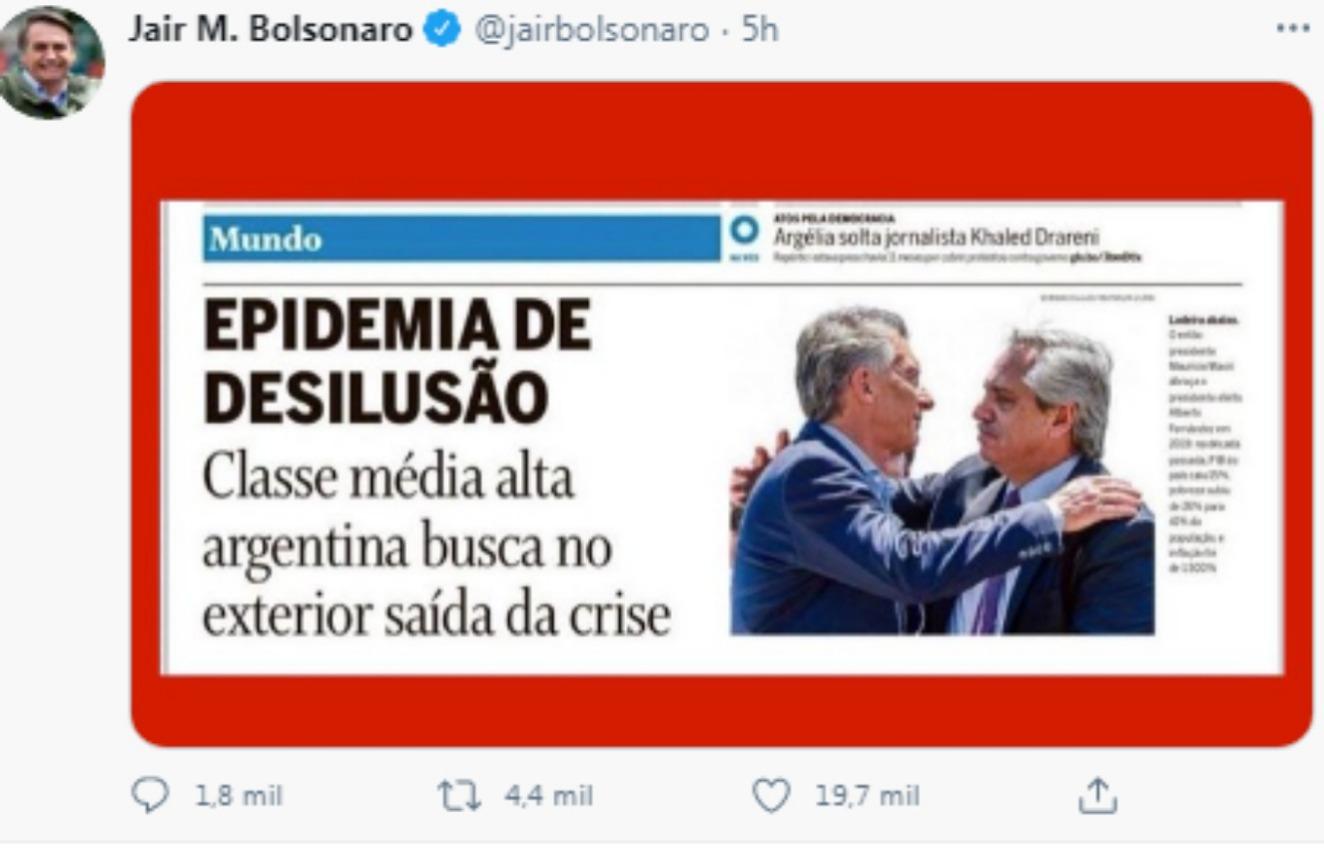 Epidemia de desilusión: la dura crítica de Bolsonaro hacia el Gobierno argentino
