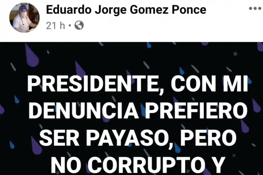 El mensaje que subió el médico en su cuenta de Facebook.