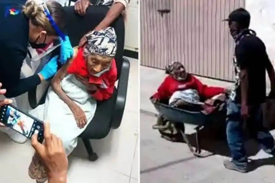 Un mexicano llevó a vacunar a su madre de 100 años arriba de una carretilla