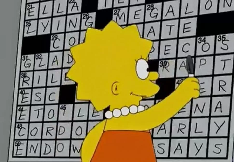 MENSAJES ENCRIPTADOS. Lisa encuentra mensajes de Homero en los crucigramas en el episodio Intercambio de palabras. Casi una referencia a La muerte y la brújula. 