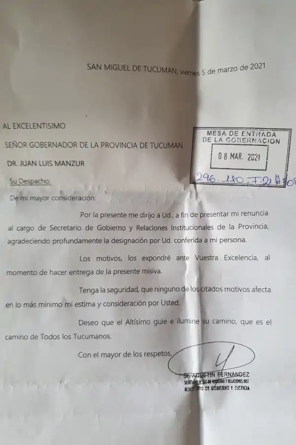 Tin Fernández niega haber sido echado por Manzur: presenté la renuncia, pero no fue aceptada
