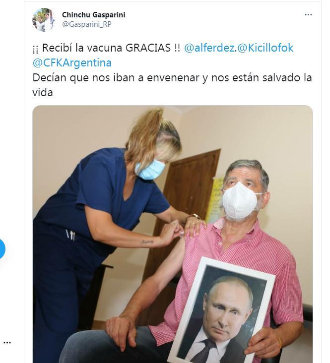 Putin le respondió al Intendente que se aplicó la vacuna con una foto suya