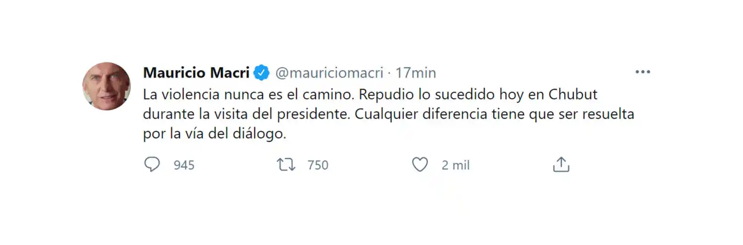 Macri repudió el ataque que sufrió el presidente en Chubut
