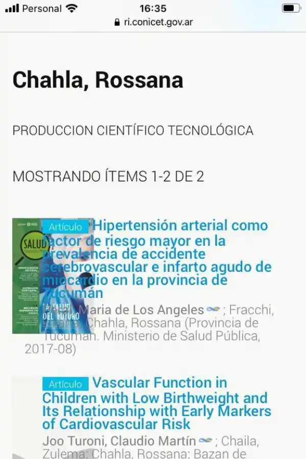 EN REDES III. Captura de pantalla del CV de Chahla mencionado en la nota.