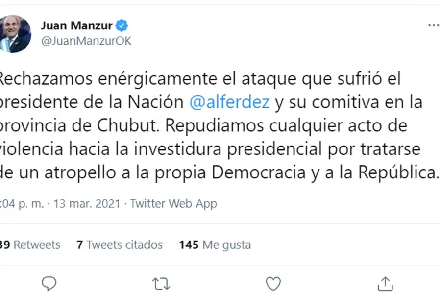 Dirigentes tucumanos se solidarizaron con el Presidente y repudiaron el ataque que sufrió en Chubut