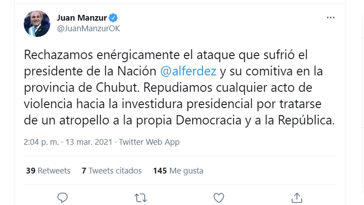 Dirigentes tucumanos se solidarizaron con el Presidente y repudiaron el ataque que sufrió en Chubut