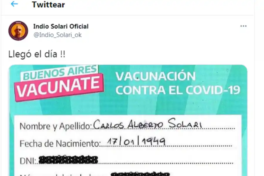 Se vacunó el Indio Solari y lo contó en sus redes