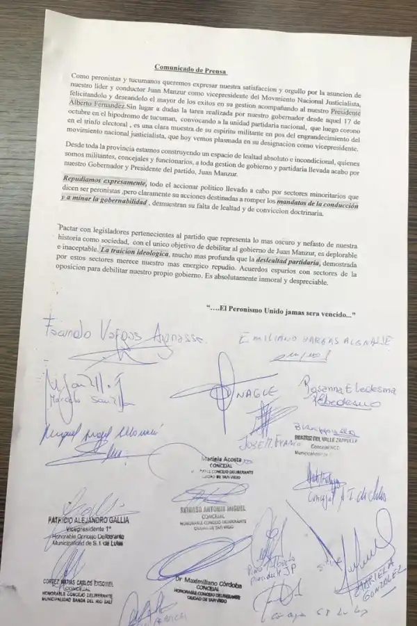 EL COMUNICADO DE LOS MANZURISTAS