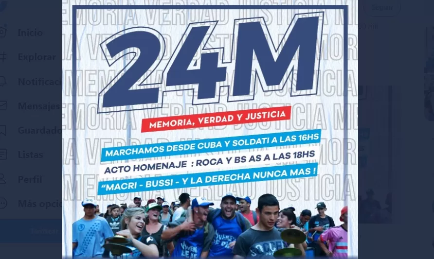 Convocatoria a la marcha, en la cuenta de Twitter de la agrupación. 