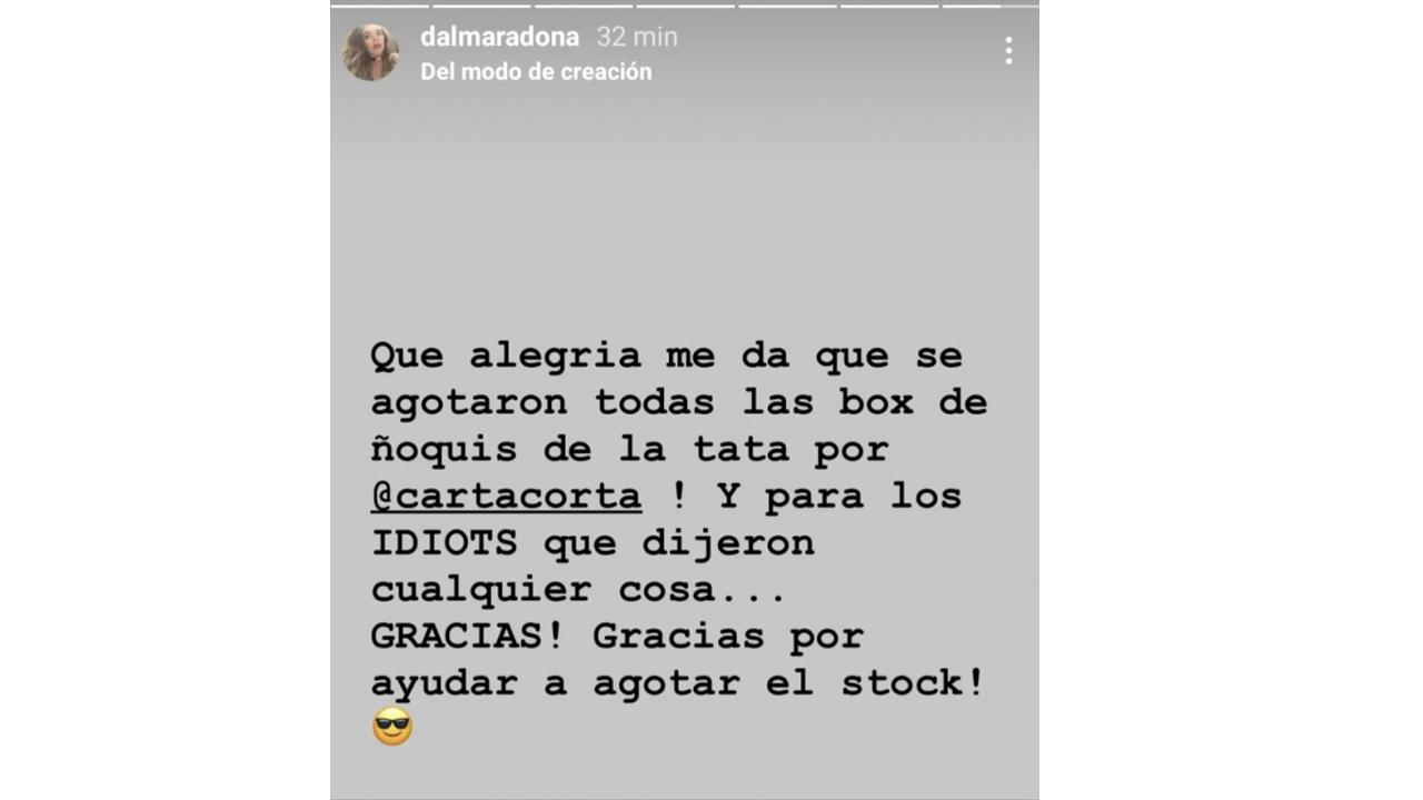 Idiotas, dijo Dalma Maradona a quienes criticaron el precio de los ñoquis de su mamá
