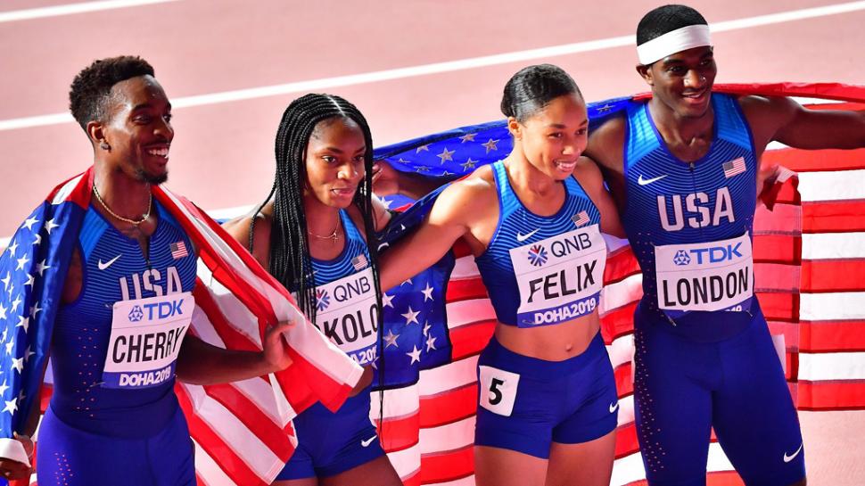 ATLETISMO. Con récord mundial, Estados Unidos ganó la posta 4x400 en el último Mundial que se hizo en Doha. 
