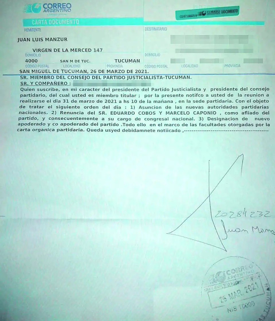 POR TELEGRAMA. El gobernador notificó a los dirigentes del partido. 
