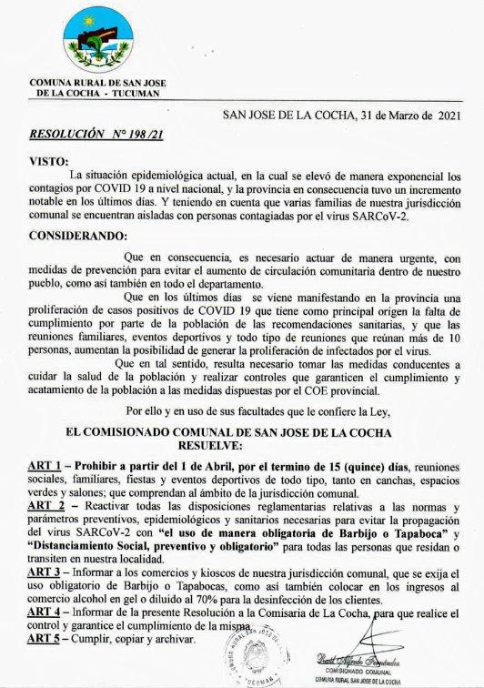 RESOLUCIÓN COMUNAL. Firmada por el delegado Fernández.