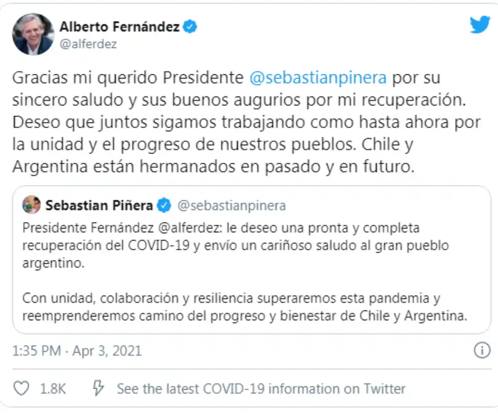 Presidentes y referentes políticos le desearon una pronta recuperación a Alberto Fernández