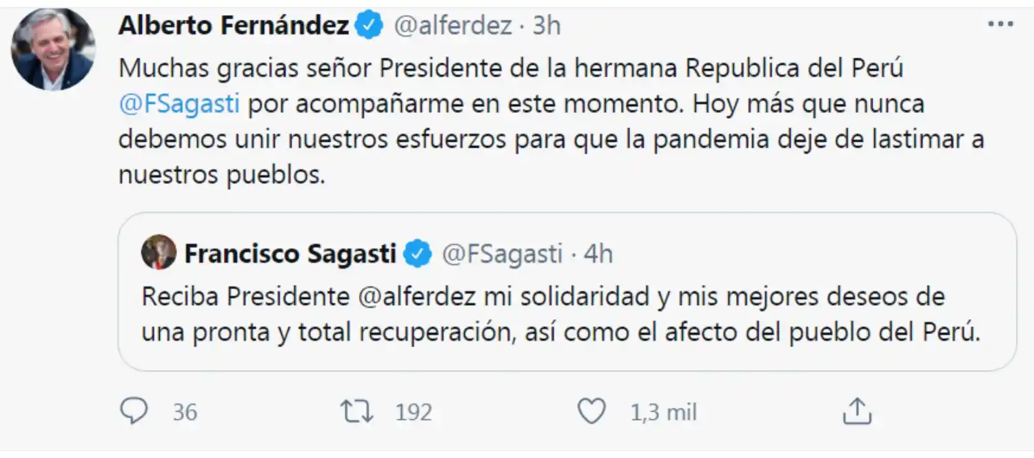 Presidentes y referentes políticos le desearon una pronta recuperación a Alberto Fernández