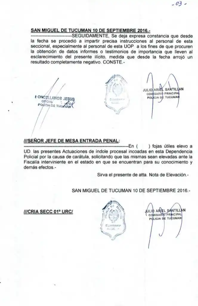 “RESULTADO NEGATIVO”. La anotación del día después de la denuncia. 