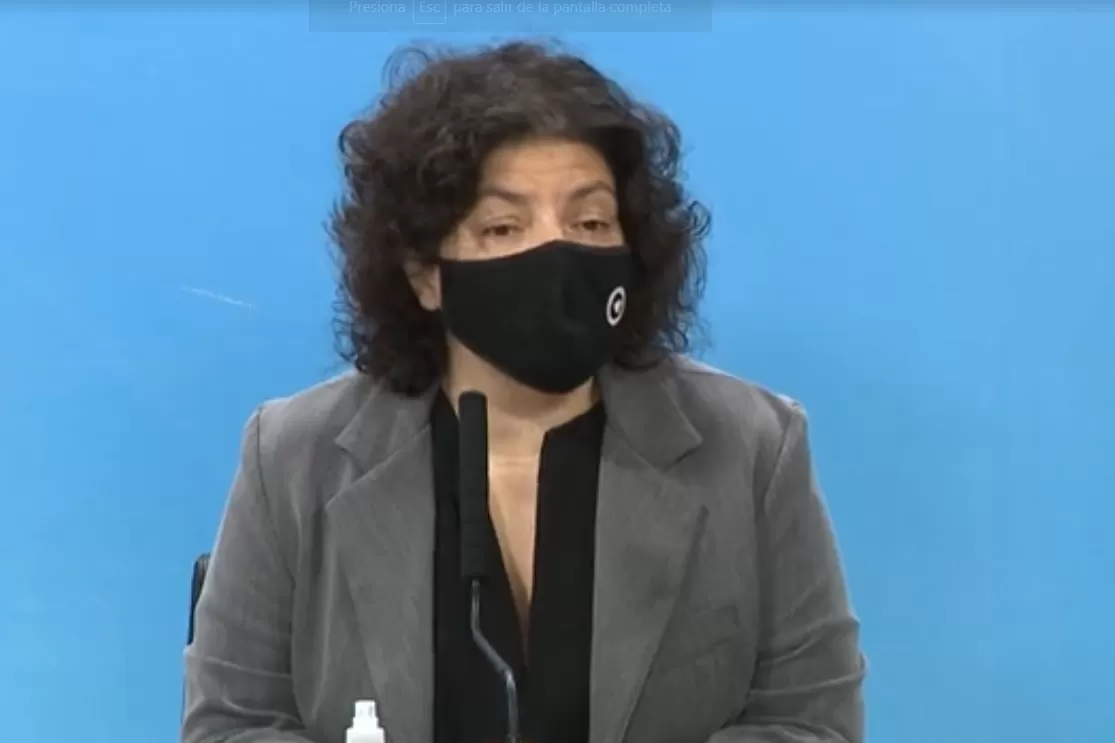 CARLA VIZZOTTI. La ministra de Salud de la Nación dio una rueda de prensa. Captura de Video