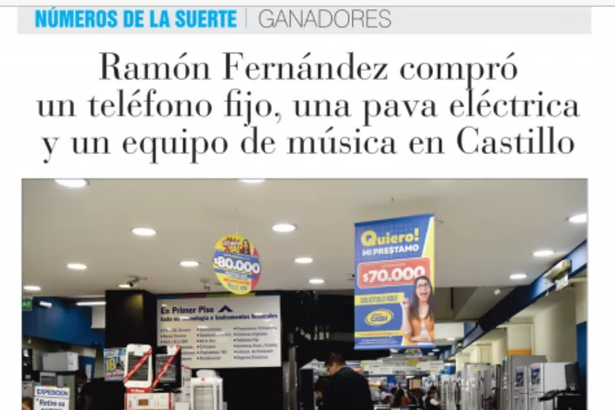 Ramón Fernández compró un teléfono fijo, una pava eléctrica y un equipo de música en Castillo