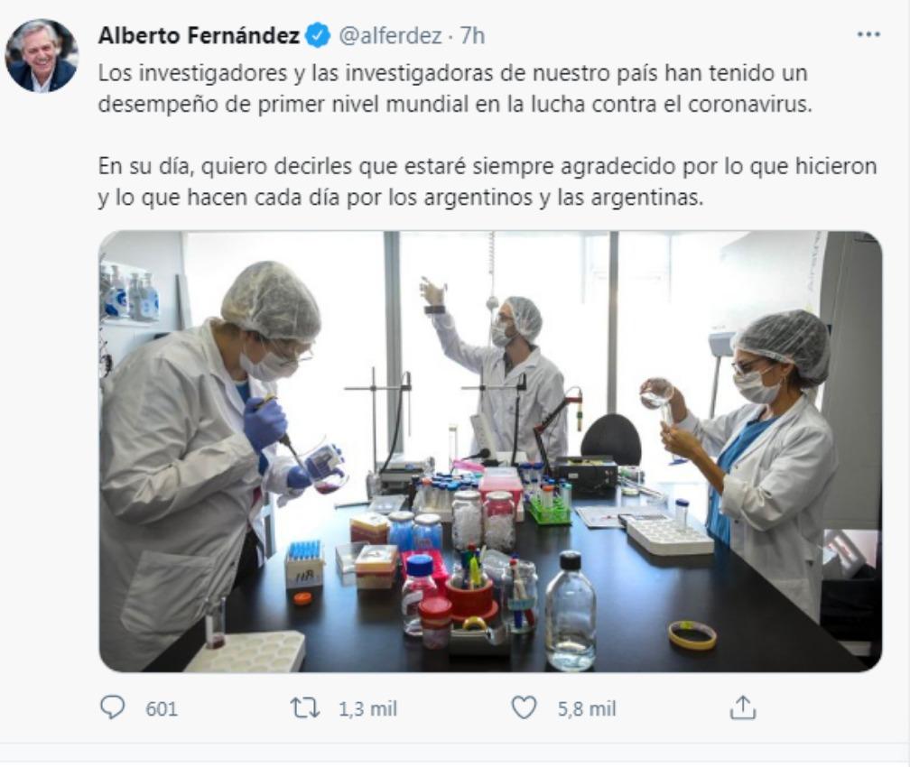 Alberto Fernández destacó el trabajo de los investigadores científicos argentinos