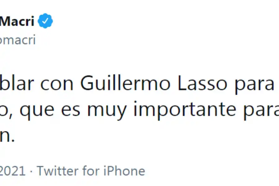 Mauricio Macri celebró el triunfo de Guillermo Lasso en Ecuador