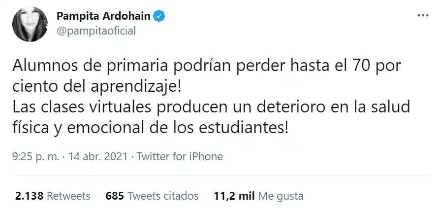 Pampita y otras famosas criticaron a Alberto por la suspensión de las clases presenciales