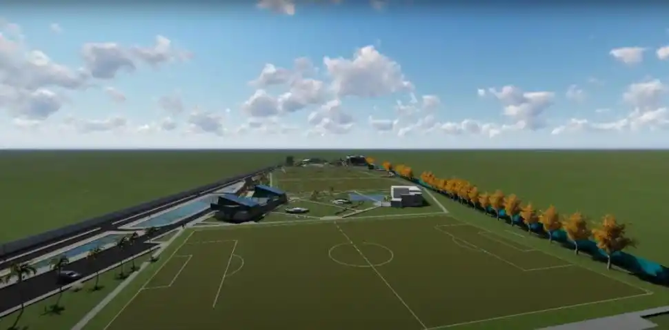 PROYECCIONES Y OBRAS. Los bocetos del complejo que construirá Atlético en San Andrés en unos años. Tendrá varias canchas de fútbol, piletas de natación, estacionamientos, entre otras cosas. 