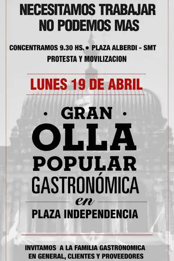 Reclamo de gastronómicos: marcha, olla popular y pedidos de auxilio al Poder Ejecutivo