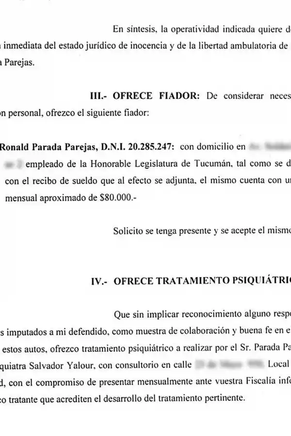 FACSÍMIL DEL ESCRITO. Propuesta de la defensa del femicida de Tacacho. 