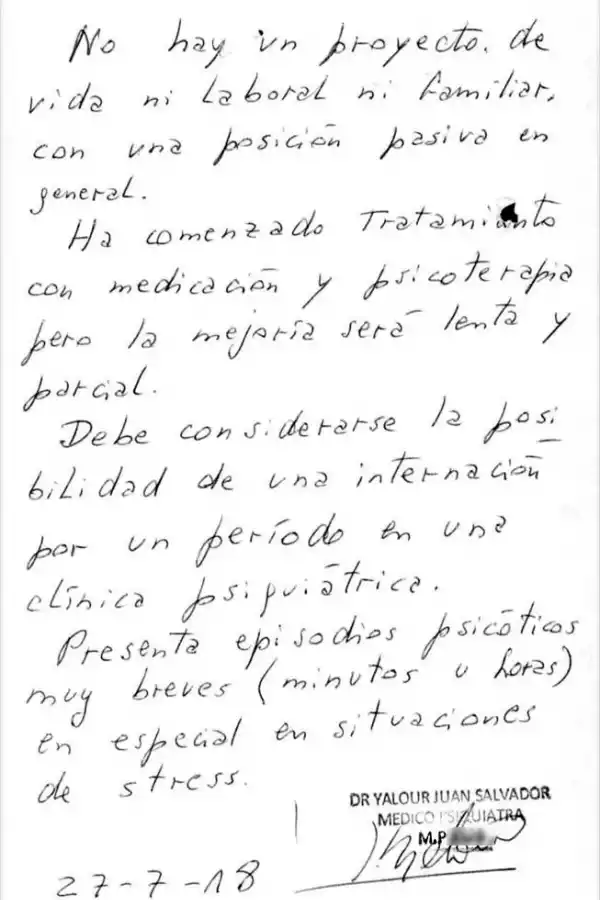 Caso Tacacho: un psiquiatra había planteado tres años atrás la posibilidad de internar a Parada Parejas