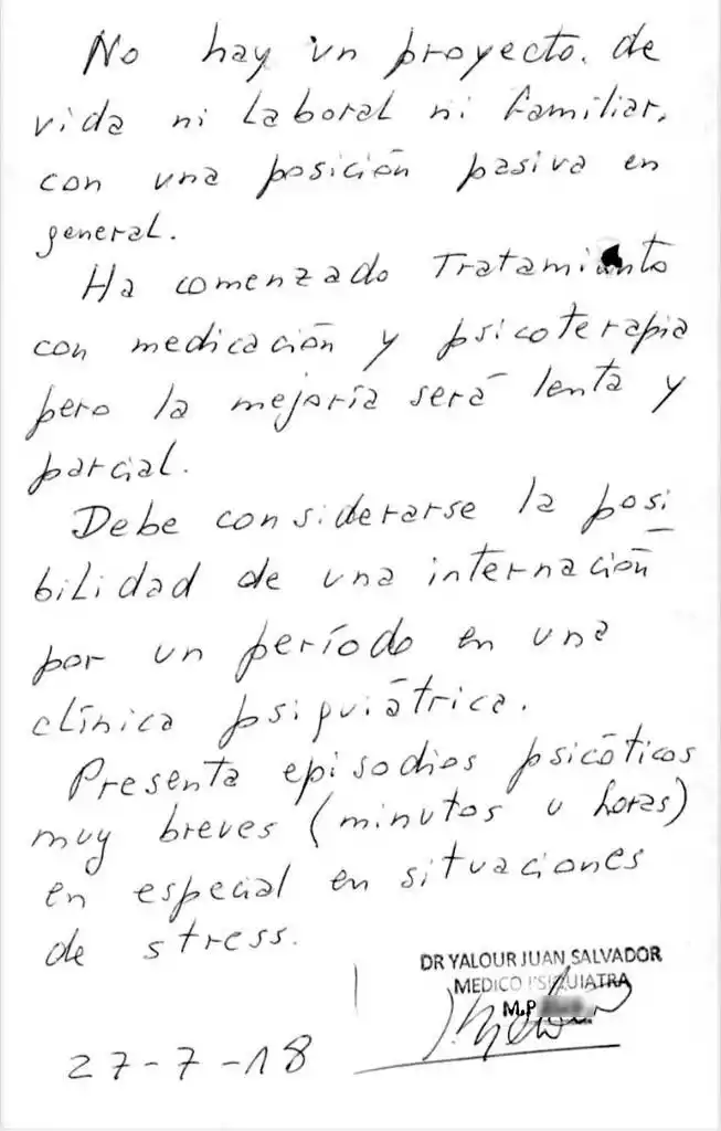 Caso Tacacho: un psiquiatra había planteado tres años atrás la posibilidad de internar a Parada Parejas