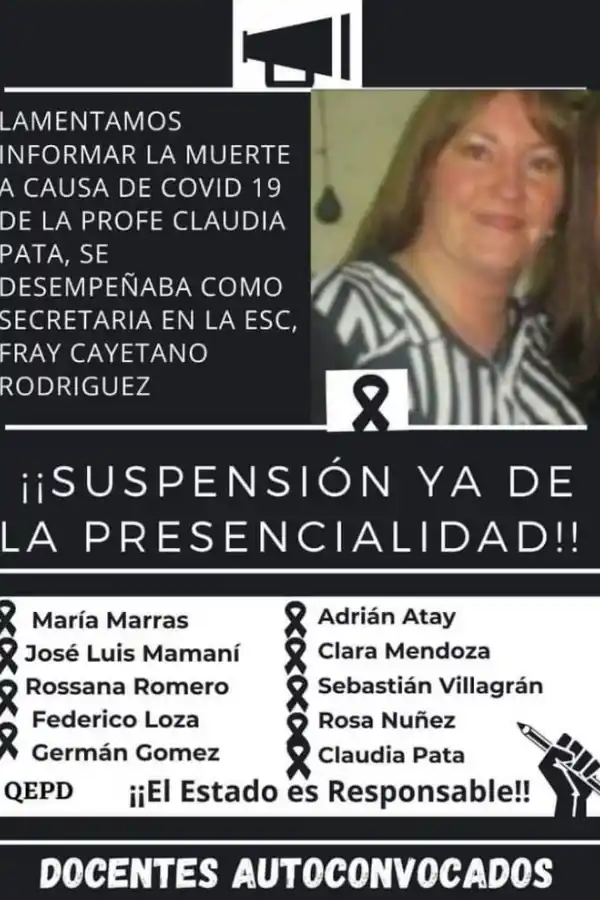 RECLAMO. Murió otra docente por covid-19 y los autoconvocados exigen el cese de la presencialidad.