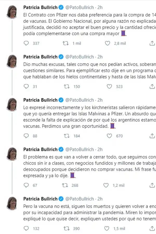 Mirkin cruzó a Patricia Bullrich por sus dichos sobre las vacunas y Malvinas: no hay fallidos