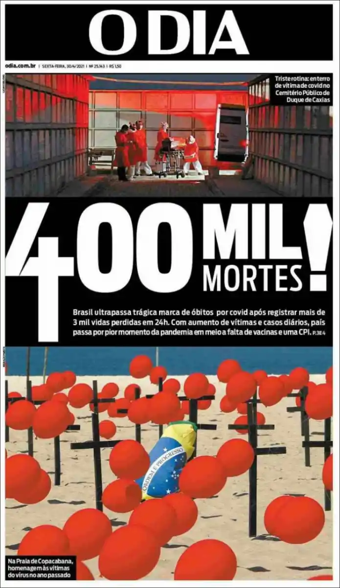 Brasil pasó los 400 mil muertos por covid y solo es superado por EEUU
