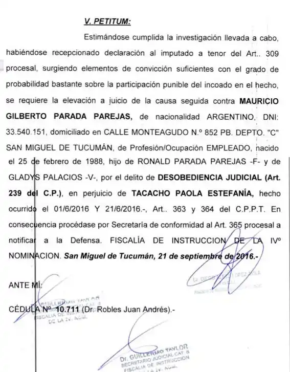 FACSÍMIL DEL DICTAMEN FISCAL DE 2016. El requerimiento de juicio oral. 