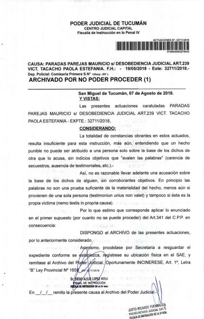 FACSÍMIL DEL ARCHIVO. La decisión del 7 de agosto de 2018 del fiscal.
