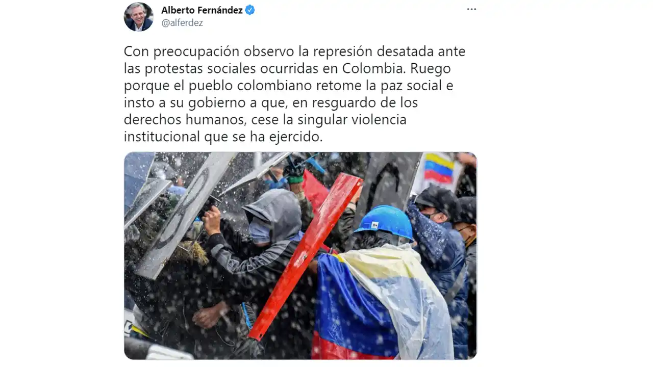 El gobierno de Colombia rechazó la crítica de Alberto Fernández sobre las protestas