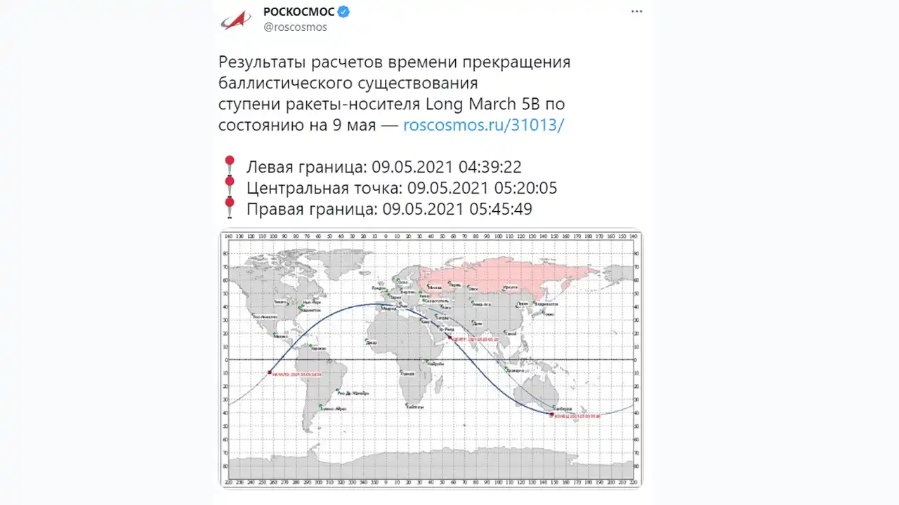La agencia espacial rusa vaticina cuándo y dónde caerá del cohete chino fuera de control