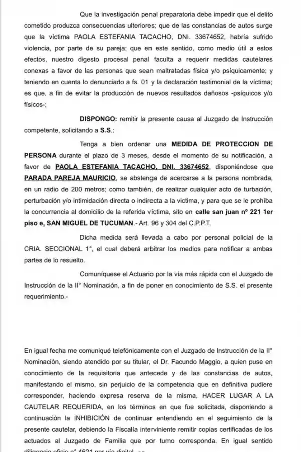 DICTAMEN DEL 14/5/20. El fiscal consideró a Tacacho víctima de violencia.