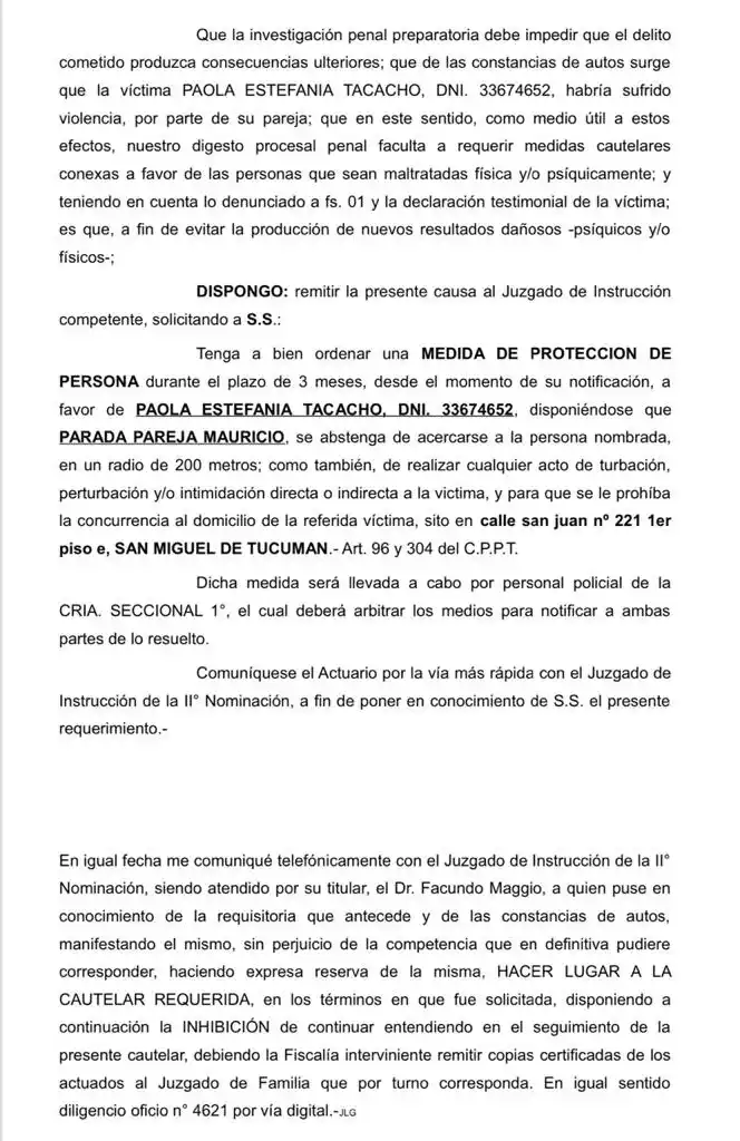 DICTAMEN DEL 14/5/20. El fiscal consideró a Tacacho víctima de violencia.