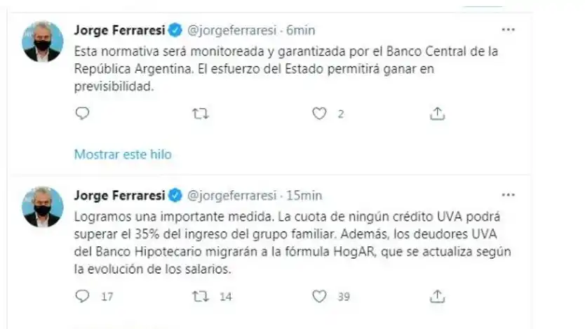 Ferraresi anunció subsidios para créditos UVAs