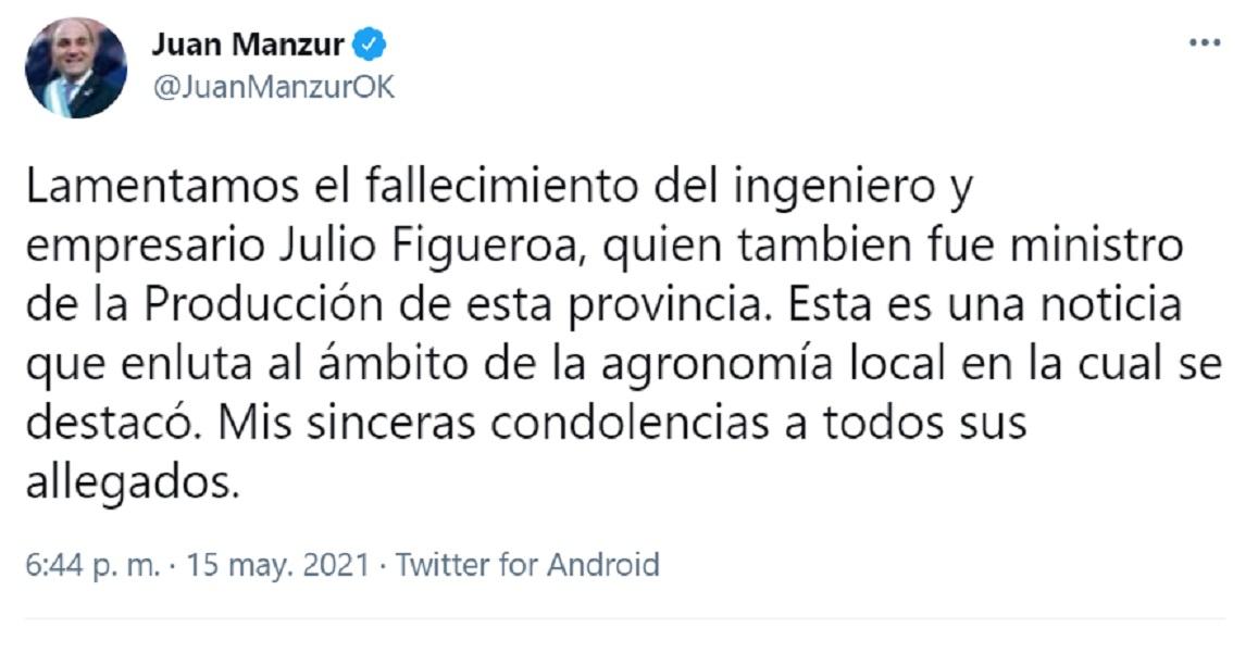 Tucumán: falleció por coronavirus el ingeniero Julio Alberto Figueroa, ex ministro de la Producción