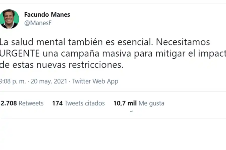 “La salud mental también es esencial”, criticó Facundo Manes al Gobierno tras los anuncios