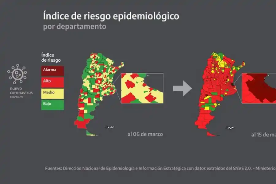 TUCUMAN, EN ZONA DE ALTO RIESGO. El mapa que mostró el Presidente para exhibir la evolución de los contagios en todo el país. LA GACETA