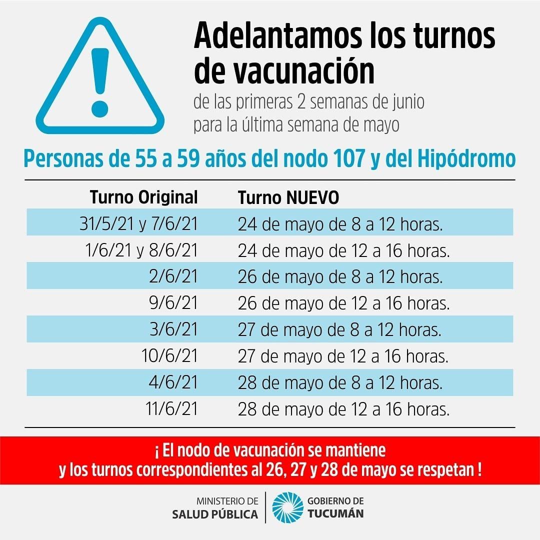 Para qué fechas y horarios se adelanta la vacunación a personas de 55 a 59 años