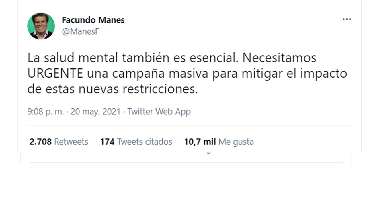 “La salud mental también es esencial”, criticó Facundo Manes al Gobierno tras los anuncios