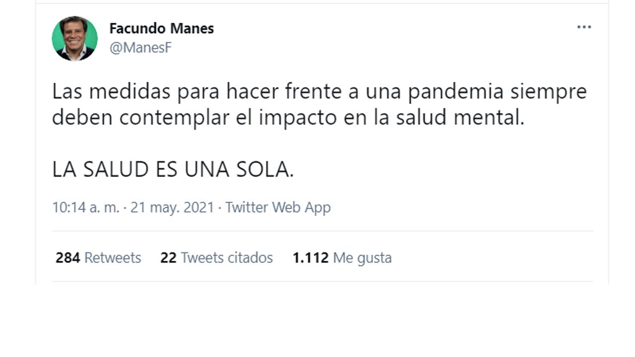 “La salud mental también es esencial”, criticó Facundo Manes al Gobierno tras los anuncios