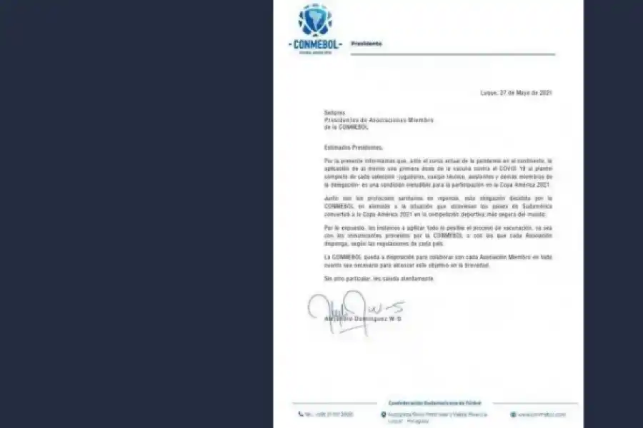 Con dosis no autorizadas en Argentina, la Conmebol exige vacunar a la Selección contra el coronavirus 